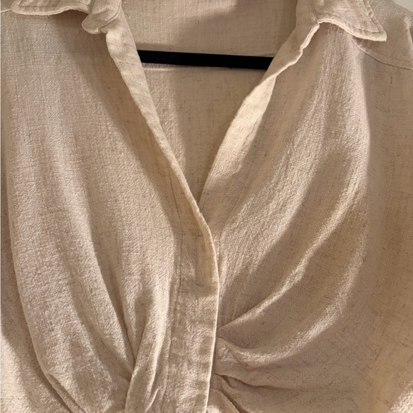 Lulu’s Seeking Chic Beige Long Sleeve Linen Crop Top Lush Medium - Picture 3 of 6